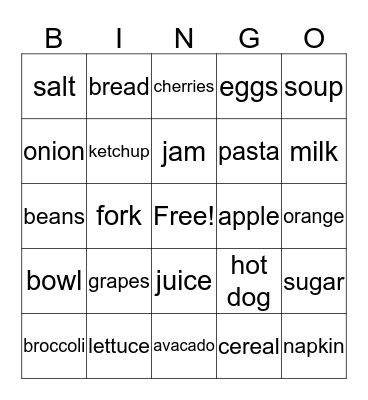 Food Bingo Card