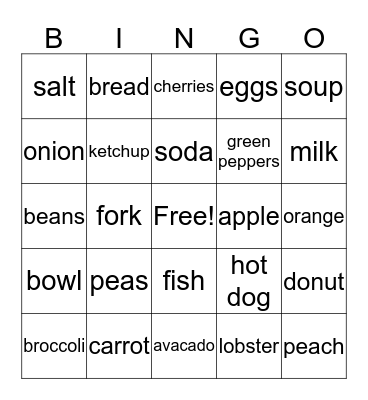 Food Bingo Card