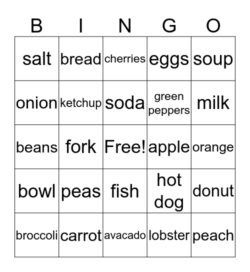 Food Bingo Card