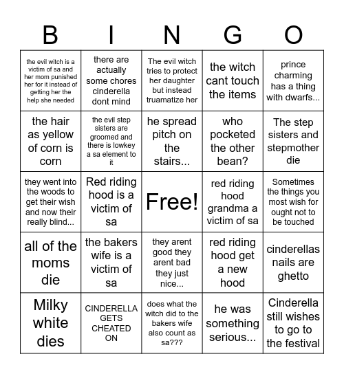 Into the woods bingo Card