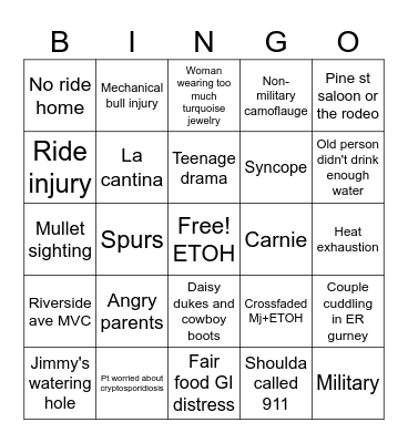 Fair Fuckery Day 2 Bingo Card