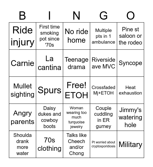 Fair - Friday night fuckery Bingo Card