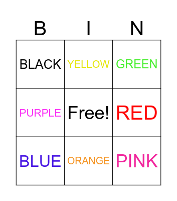 COLORS BINGO Card