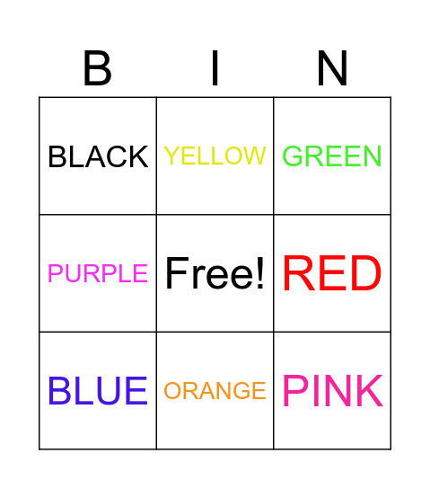 COLORS BINGO Card
