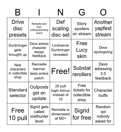 ZZZ 2nd anniversary stream Bingo Card