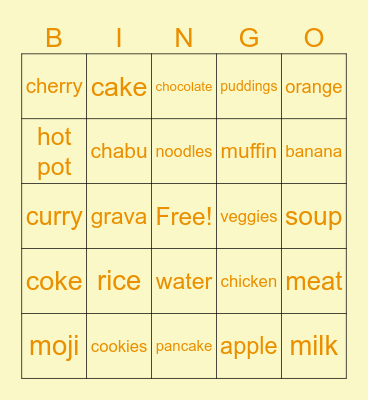 Food bingo Card