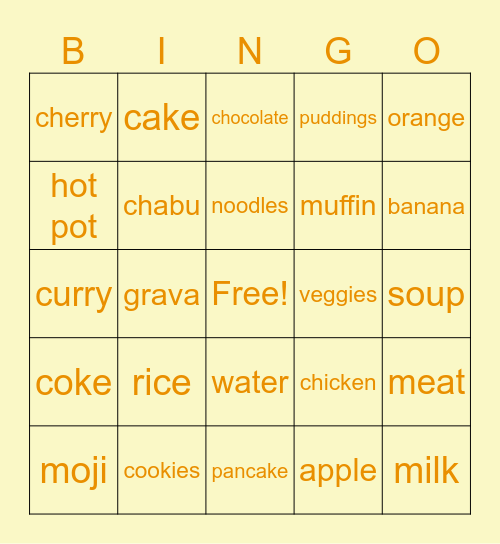 Food bingo Card