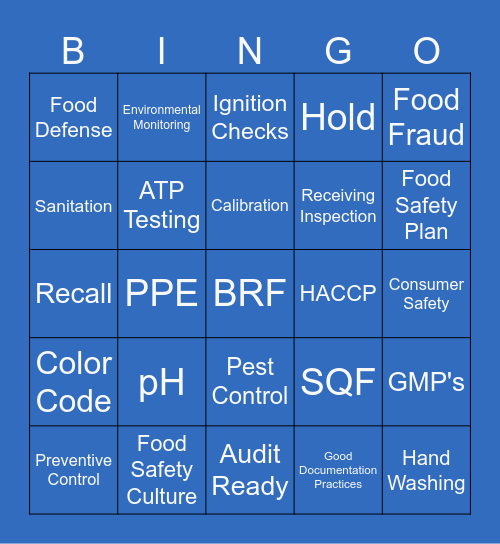 BRF Food Safety Bingo Card
