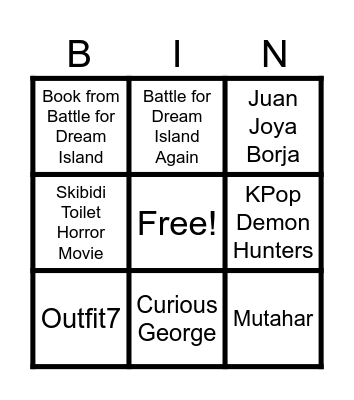 Cartoons, Persons, Marks, Species, Songs, Video Games and Characters Bingo Card
