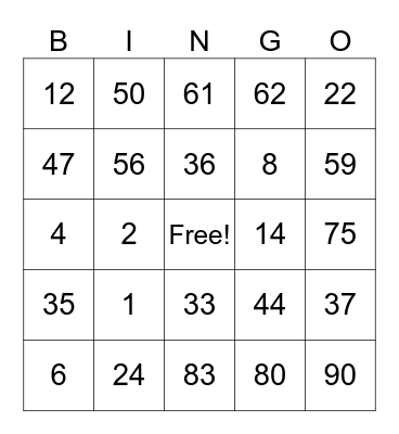 Untitled Bingo Card