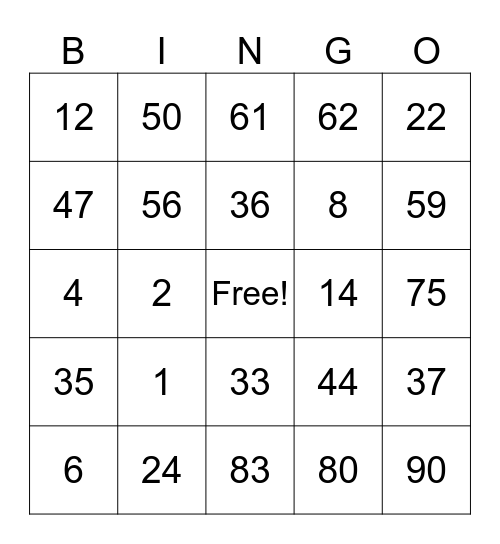 Untitled Bingo Card