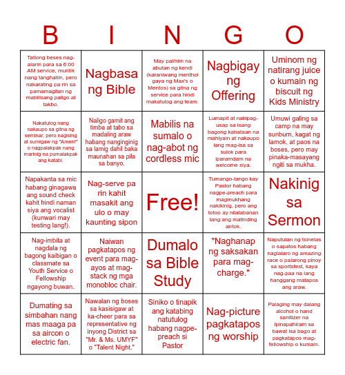 The Heart of Service Bingo Card