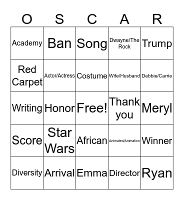 Oscar Bingo Card