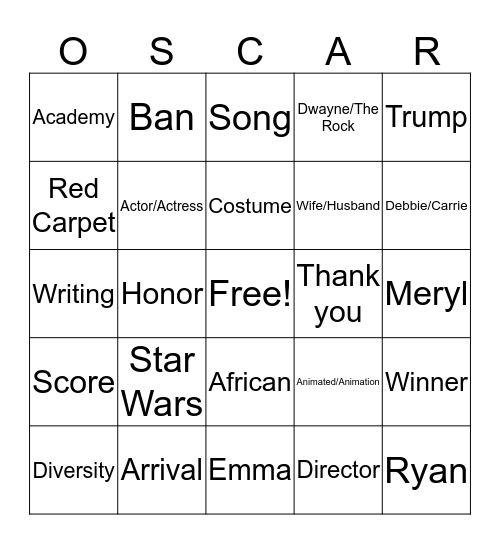 Oscar Bingo Card