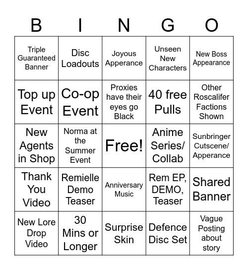 ZZZ 3.1 Stream Bingo Card