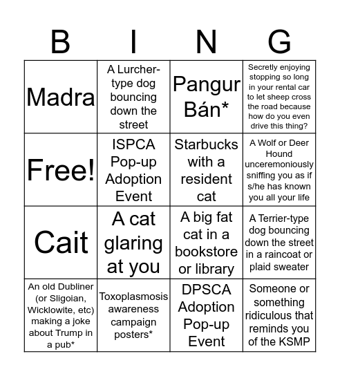 Ireland Bingo - CCAH Edition Bingo Card
