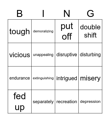 Vocabulary Review Bingo Card