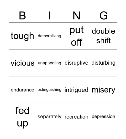 Vocabulary Review Bingo Card