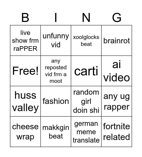 Untitled Bingo Card