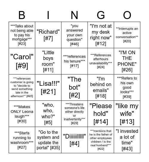 Sal Bingo!!! Bingo Card