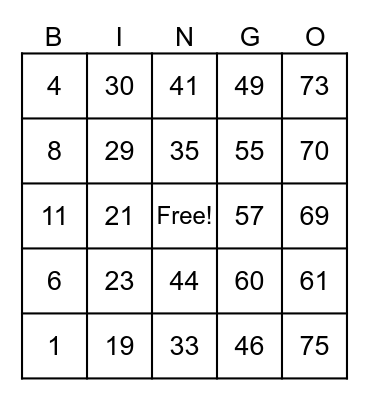 bing Bingo Card