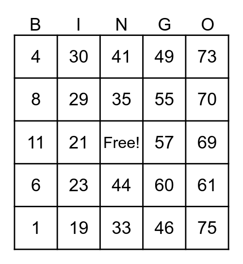 bing Bingo Card