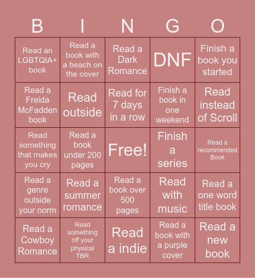 Bookish Bingo Challenge Bingo Card