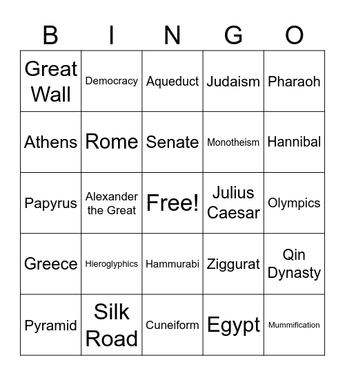 Ancient Civilizations Bingo Card