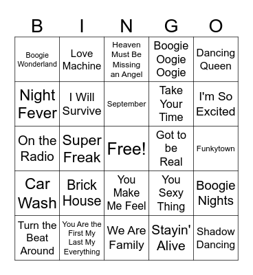 Disco Hits (set 2) Bingo Card