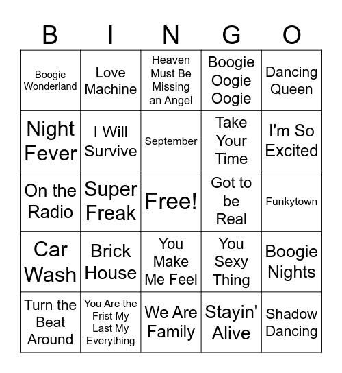 Disco Hits (set 2) Bingo Card
