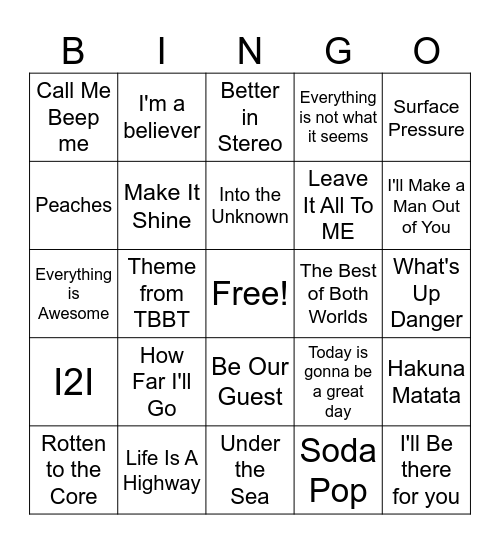 Music Bingo Card