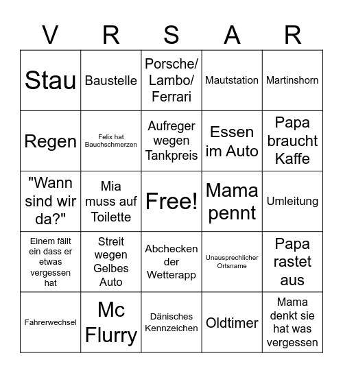 Urlaubsbingo Card
