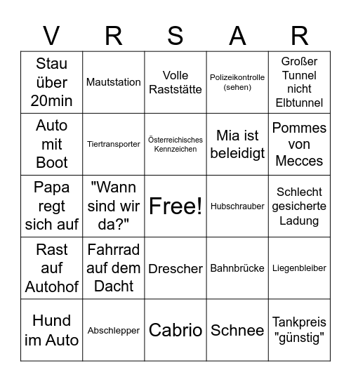 Urlaubsbingo Card