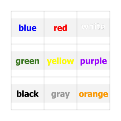 Colors BINGO Card