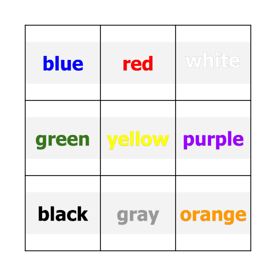 Colors BINGO Card
