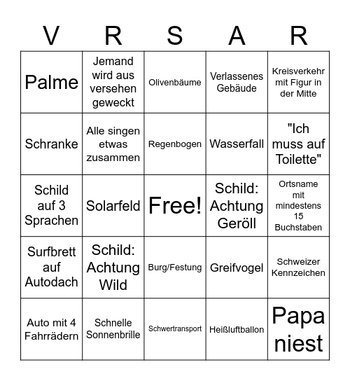 Uralubsbingo Card