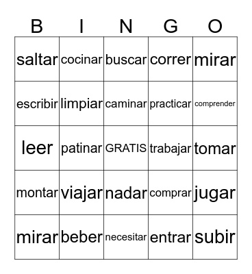 Regular verbs Bingo Card