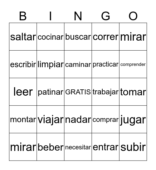 Regular verbs Bingo Card