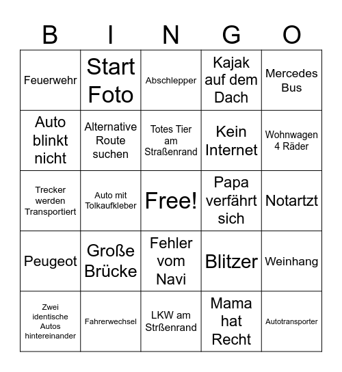 Urlaubsbingo Card