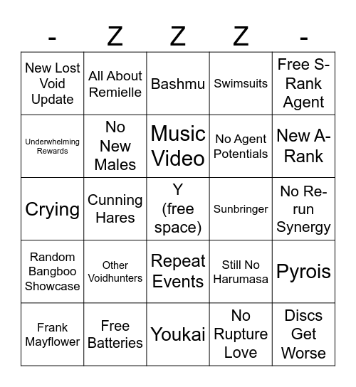ZZZ 3.1 Anniversary Bingo Card