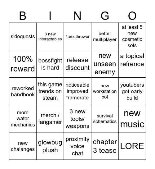 scrap mechanic bingo!! Bingo Card