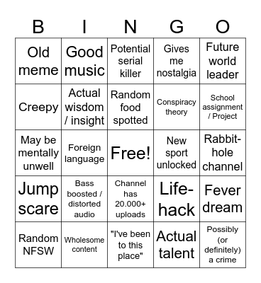 Youtube's recycle bin Bingo Card