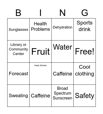 Heat Safety Bingo Card