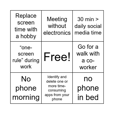 Digital Detox Bingo Card