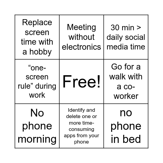 Digital Detox Bingo Card