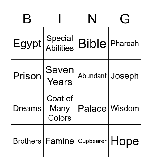 Joseph Bingo Card