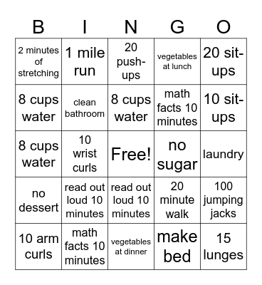 Levi's Bingo Card