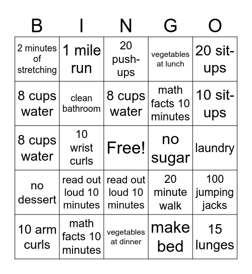 Levi's Bingo Card