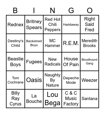 90's Party Bingo Card