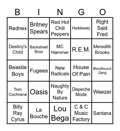 90's Party Bingo Card